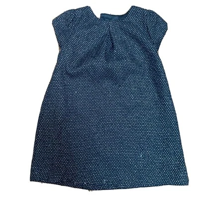 Antiguo Vestido Azul Marino Elegante Brillo 4t Niñas Vacaciones Lazo Negro Con Costuras Doradas Foto 1 de 4