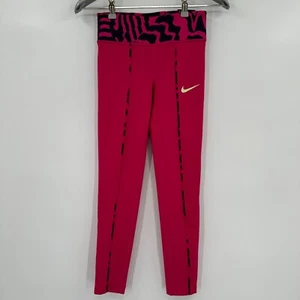 Nike One Girl's Full Length Leggings sz S Tight Fit Mid Rise Pink Zebra DA0901 - Picture 1 of 3