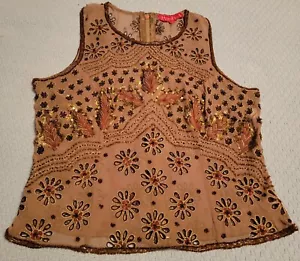 Aftershock Sequin and Beaded 100% Silk Sheer Tank Size Large - Picture 1 of 12