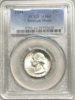 1934 Washington Quarter PCGS MS64 - Medium Motto - Image 1 of 4