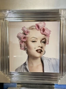 MARILYN MONROE MODERN CURLERS GLITTER LIQUID ART CHROME FRAME PICTURE WALL ART - Picture 1 of 2