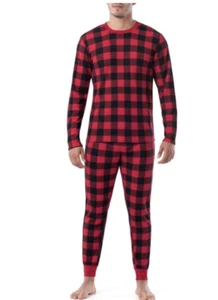 Pigiama Uomo Large (42/44) Rosso Nero Plaid Vacanze Termico 2 pz Nuovo con etichette - Foto 1 di 5