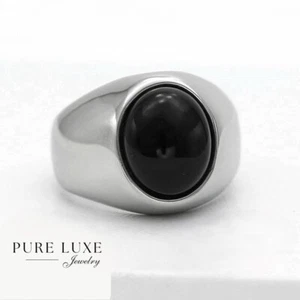 Men's Silver Stainless Steel Black Onyx Ring Size:8-13 High Polish Box - Picture 1 of 3