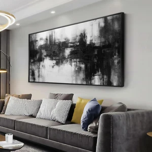 Abstract Wall Art Large Size Framed Home Artwork Decor Black and White Modern Mi - Picture 1 of 9