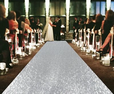 Silver Sequin Aisle Runner 15FTx3FT Wedding Hallway Decoration - Image 1 of 4