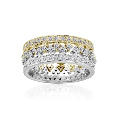 Juego de 2 anillos de plata 925 enchapados en oro en dos tonos corona circonita cúbica, talla 6 Foto 1 de 3