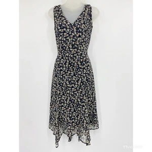 Tabitha Womens 100% Silk Sleeveless Dress VNeck Black Cream Red Floral Sz 4 - Picture 1 of 7
