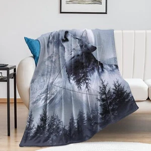 Wolf Fleece Blanket for Bed 50"x40" Ultra Soft Flannel Throw Blanket Wolf Lig... - Picture 1 of 7