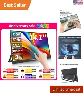 HGFRTEE 14.1inch Portable Monitor Touch Screen 400cd/m² Laptop Second Screen ... - Picture 1 of 8