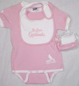 NEW Girls Infant Toddler MAJESTIC St Louis CARDINALS 3 piece set Bib & Booties - Picture 1 of 2