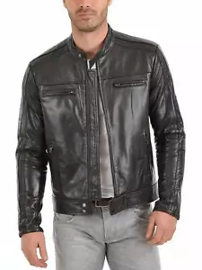 New Men's Genuine Lambskin Leather Slim Fit Biker Motorcycle Jacket - Picture 1 of 4