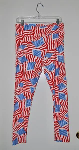 Leggings LuLaRoe Wm's alti e curvy rossi bianchi blu bandiera americana usati in ottime condizioni - Foto 1 di 8