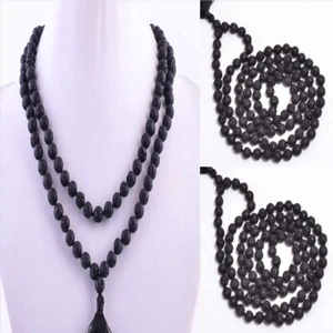8 mm Natürlicher Knoten Rund Grob Schwarz Lava Edelstein Perlen Halskette Religiös - Bild 1 von 5
