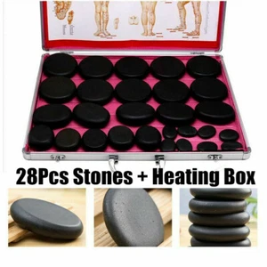 28Pcs Hot Massage Stones Basalt Rock Heating Boxes Warmer Case Salon SPA Storage - Picture 1 of 10