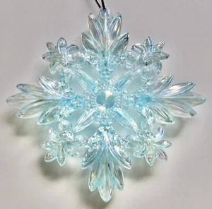 ORNAMENTO NATALIZIO 5" CRISTALLO CHIARO STELLA BLU FIOCCO DI NEVE 3D MADREPERLA - Foto 1 di 5