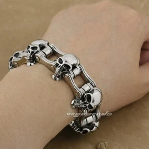 Stainless Steel Skulls Bracelet Mens Biker Chain 5F006C 8.7" Fit Wrist 6.9"~7.7" - Picture 1 of 8