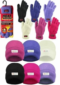 KNITTED THINSULATE SKI HAT AND GLOVE SET THERMAL MATCHING LADIES - Picture 1 of 1