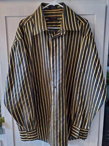 Leonardi Italy metallic glänzendes Kleid Shirt französische Manschette Herren Größe 3XL schwarz & gold - Bild 1 von 7