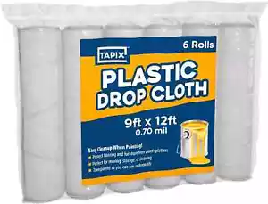Painters Plastic Drop Cloth 6 Pack 9X12 Feet Plastic Tarp Dust Cover Plastic - Picture 1 of 2