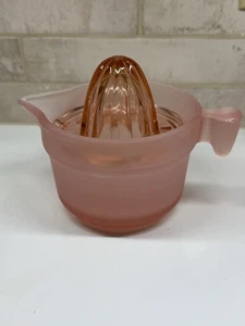 Vintage US Glass Depression Frosted Pink 2 piece Juicer/Reamer and Pitcher - Picture 1 of 10