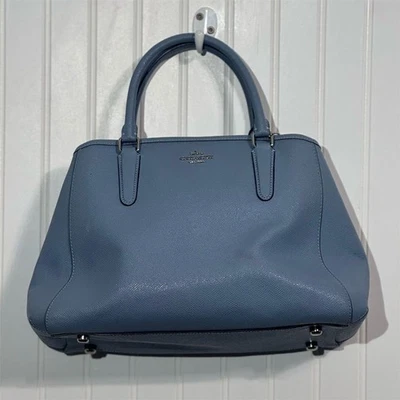 Coach Pebbled Leather Satchel Tote Blue Top Handle Shoulder Bag Purse Handbag - Image 1 of 4