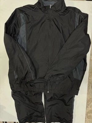 VTG 2 Pc Starter Sweatsuit Wind Jacket 2XL 50-52 & Pants L 36-38 Black Lined EUC - Image 1 of 4