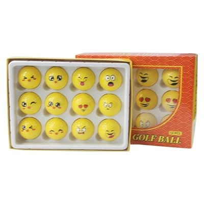 12Pcs Emotion Face Golf Balls Yellow Golf Practice Balls Sports Stress Balls - Image 1 of 4