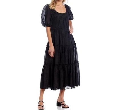 Vestido Campesino Antonio Melani Negro Rosalía Manga Abullonada Seda Foto 1 de 4