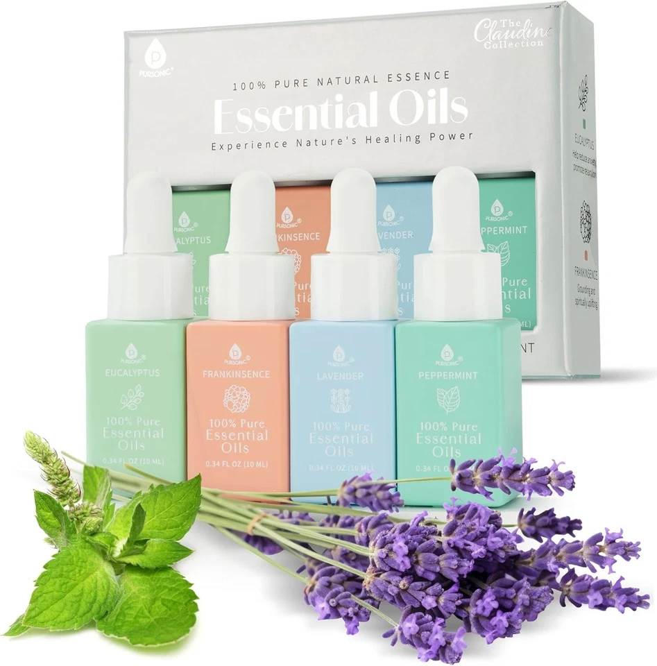 Pursonic Essential Oils Set - Top 4 Aromatherapy Oils - 100 Pure for Diffuse...
