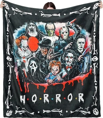 Mantas de películas de terror, edredón asesinos en serie, sherpa polar, regalos de Halloween 2 Foto 1 de 4