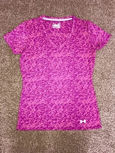 Under Armour Heat Gear Women's S/S V-neck PINK Shirt Size SMALL Semi-Fitted - Picture 1 of 4