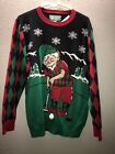  NWT! Ugly Christmas Sweater Men's Golfing Elf 3D Hat W/ Real Bell Pullover Sz L