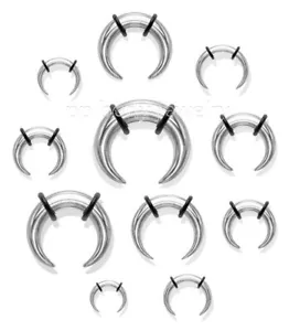 PAIR 16G-00G Surgical Steel Buffalo Taper Stretcher with O-Rings Ears & Septum - Picture 1 of 3