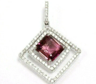 2.1 ctw Natural Pink Tourmaline & Diamond 14k White Gold Double Halo Pendant - Image 1 of 2