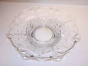 Große 13" Vintage Muster Glas Herzstück Schale geätzt Floral Diamant Punkte - Bild 1 von 2