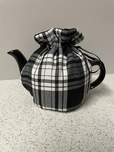Handmade Two Cup Fabric Small Tea Cosy, Black Tartan - Picture 1 of 4