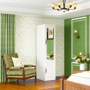 Wardrobe with Mirror Hanging Rod Closet Organizers and Storage for Bedroom - Picture 1 of 8