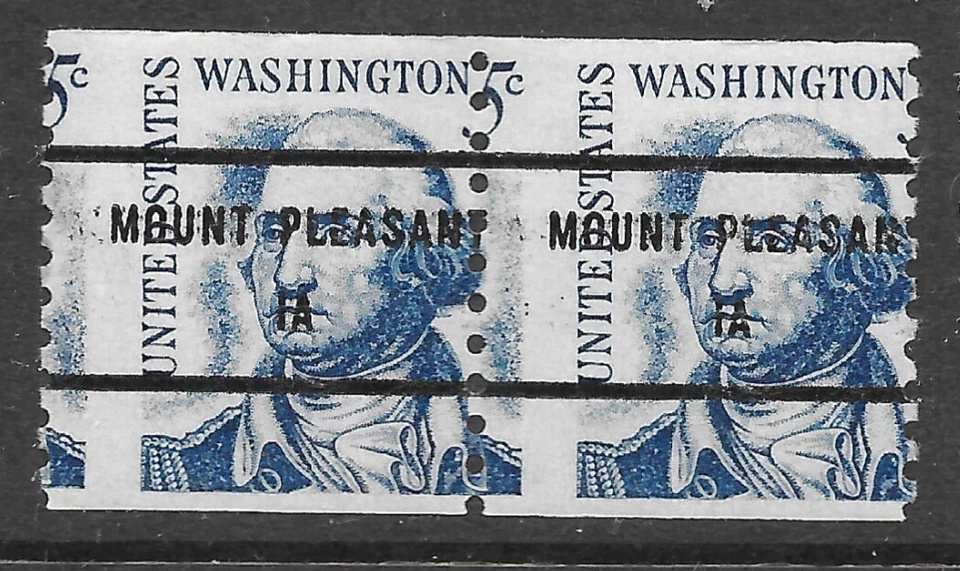 MISPERFORATED Scott #1304a PRECANCELED 5c Washington, Shiny Gum Pair, Mint NH - Image 1 of 1