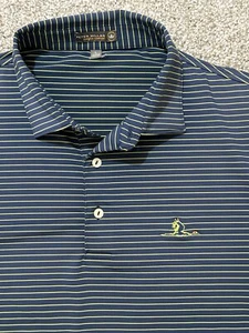 Polo da golf Peter Millar blu navy con righe verdi taglia L - Foto 1 di 3