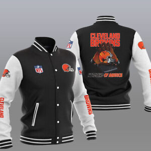 Cleveland Browns Men's Sweatshirts Varsity Jacket Button Bomber Outwear Coat Top