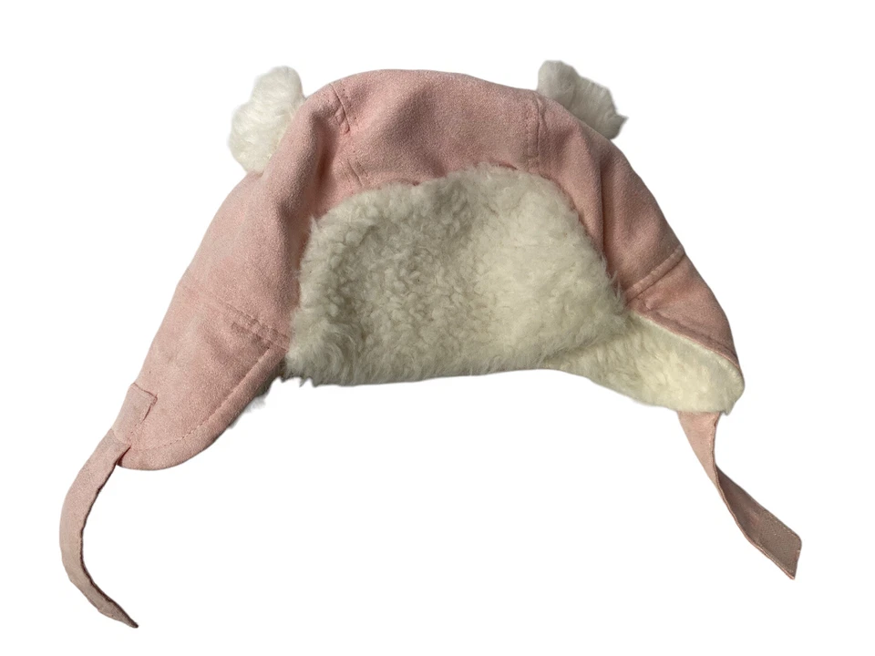 Antiguo Sombrero de Invierno Infantil Azul Marino Rosa con Correa, Orejas y Piel Sintética Usado en Excelente Condición Foto 1 de 4