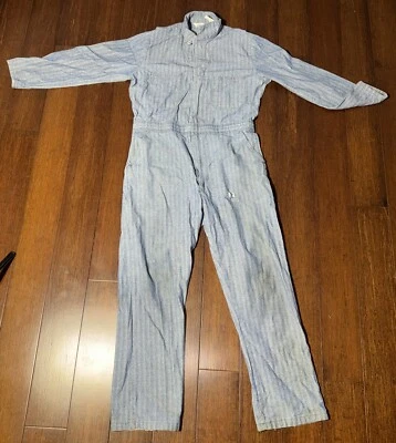 Vintage Walls Master Made Denim Coveralls 42 Reg Striped Herringbone Conductor - Image 1 of 4