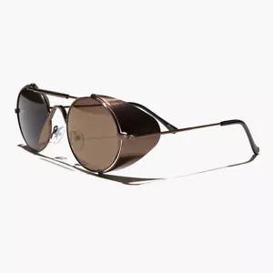 Copper Steampunk Sunglass with Folding Side Shields Brown Lens - Bram - Picture 1 of 4