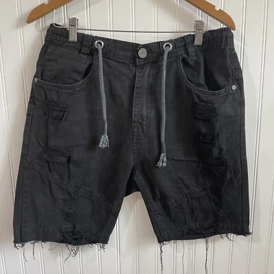 Smoke Rise Shorts Mens Large Black Denim Distressed Streetwear Grunge Punk Rock - Image 1 of 4