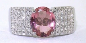 2.30 Carat AAA Oval Pink Red Tourmaline 1.5mm Topaz Accent Sterling Ring ESS9376 - Picture 1 of 4