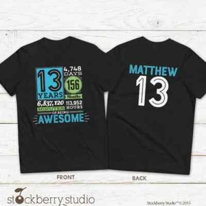 13 Years of Being Awesome Shirt 13th Birthday Countdown Tee Thirteenth Tshirt - Picture 1 of 5