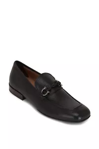 Ferragamo Gancini Black Pebbled Leather PAGO Men's Dress Slip-on Strap Loafers - Picture 1 of 4