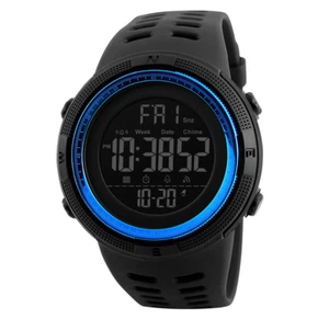 Unisex Digital Sportuhr Wasserdicht 5ATM, Alarm, Timer, LED, Schwarz-Blau - Bild 1 von 5