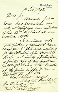 "Vater der Donau" Charles Augustus Hartley handgeschriebener Brief datiert 1892 - Bild 1 von 1