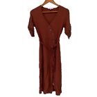 Bb Dakota Button Up Your Story Wrap Midi Dress Womens 2 Roll Up Sleeve Red